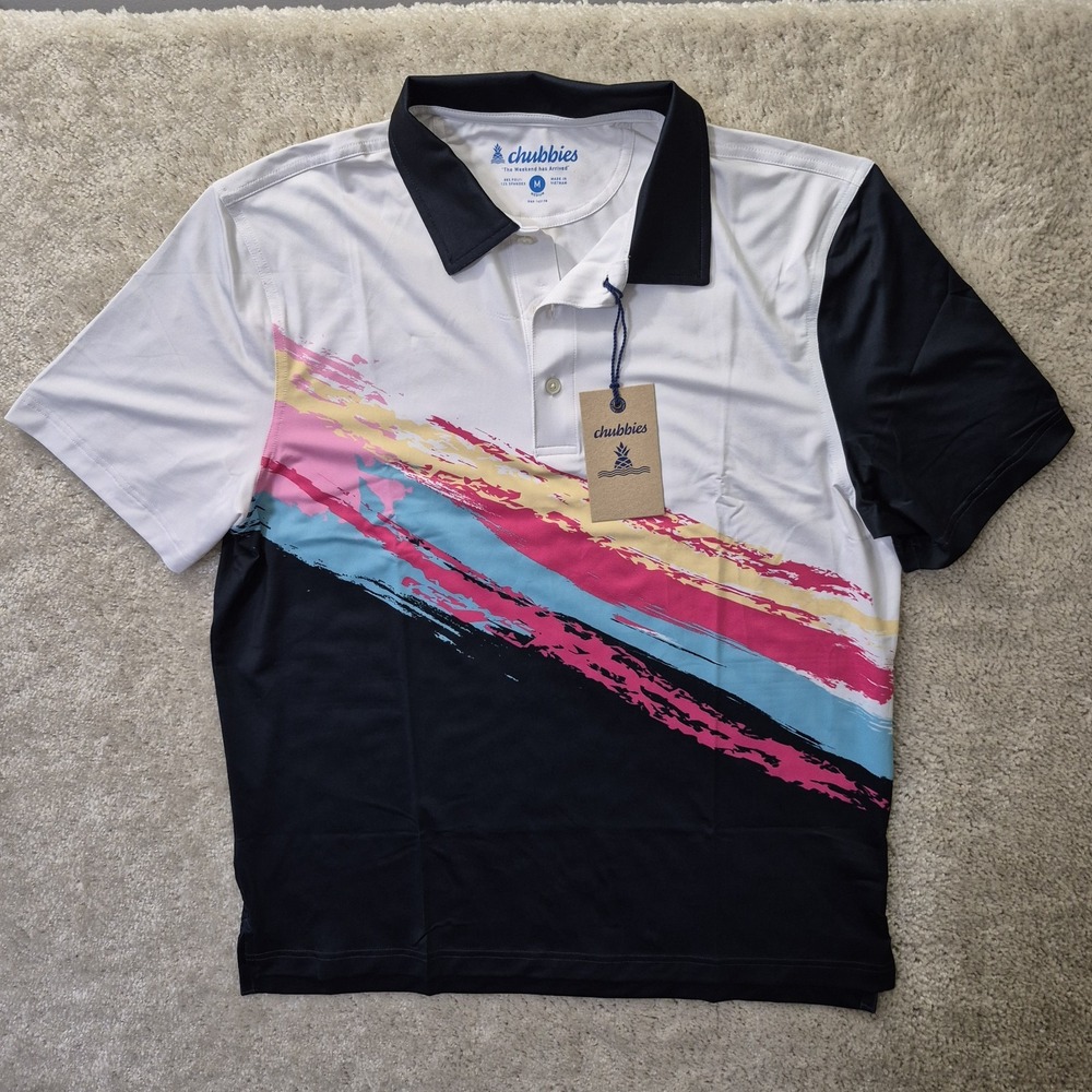 Chubbies Performance Polo Shirt Mens Medium White Pink Tennis Champ Academia
